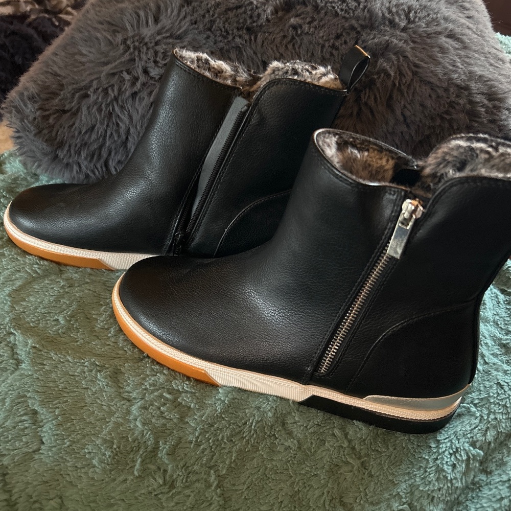 Black pleather ankle boots